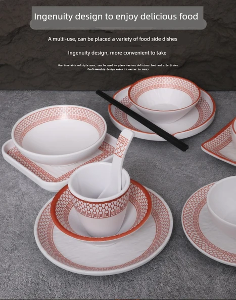 A5 Melamin Hot Pot Yemek Takımı - Platin Dört Parça Set 16 - Resim 9