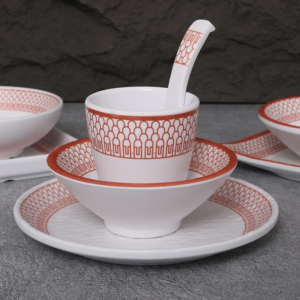 A5 Melamin Hot Pot Yemek Takımı - Platin Dört Parça Set 16 - Resim 3