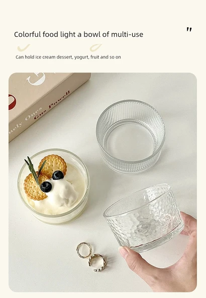 INS Stil Cam Tatlı Kasesi - Çekiç Desenli [200ml] - 9