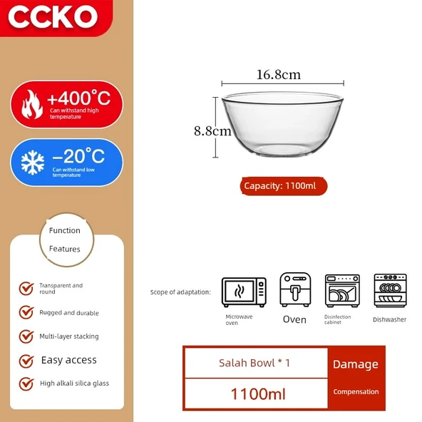 1100ml Isıya Dayanıklı Cam Kase