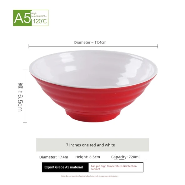 Melamin Noodle Kasesi - 7 inç Kırmızı Beyaz (A5 Yüksek Sıcaklık Dayanımı)