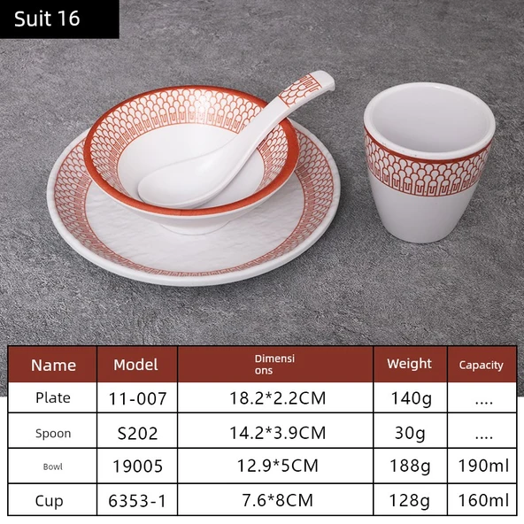 A5 Melamin Hot Pot Yemek Takımı - Platin Dört Parça Set 16