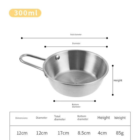 Kore Tarzı Paslanmaz Çelik Kase - 12cm - Küçük Kaseli (Gümüş)-1