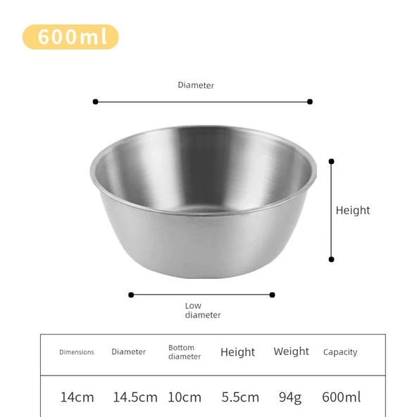 Kore Tarzı Paslanmaz Çelik Kase - 14cm - Küçük Kasesiz (Gümüş)