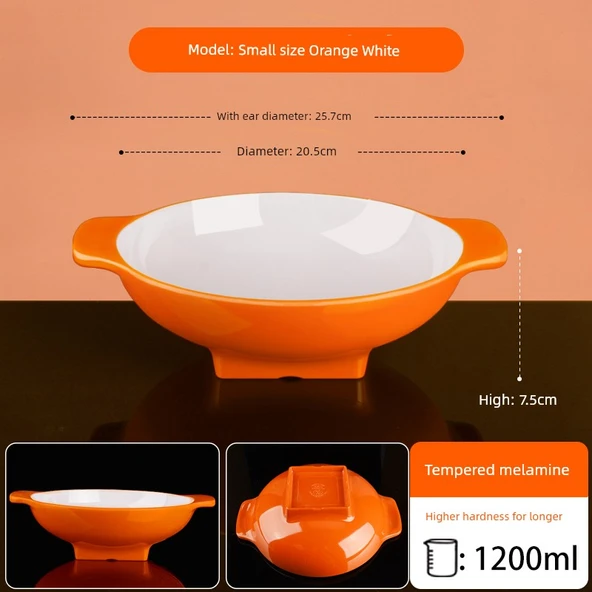 Melamin Noodle Kasesi - 8 inç Turuncu Beyaz Temperli Kaplama