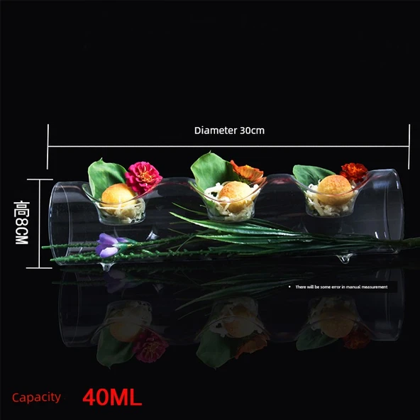 Üç Delikli Cam Kase - Moleküler Yemek Sunumu - 30cm