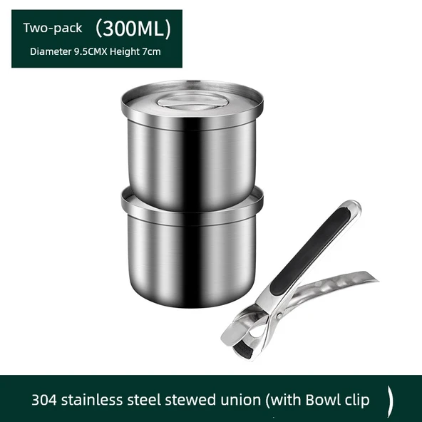 304 Paslanmaz Çelik 300ml Çelik Kase ve Maşa - 2'li Paket