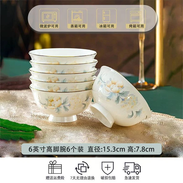 Porselen Noodle Kasesi Seti - Zencefil Sarısı (Kremalı 6 inç Yüksek) - 6'lı Paket