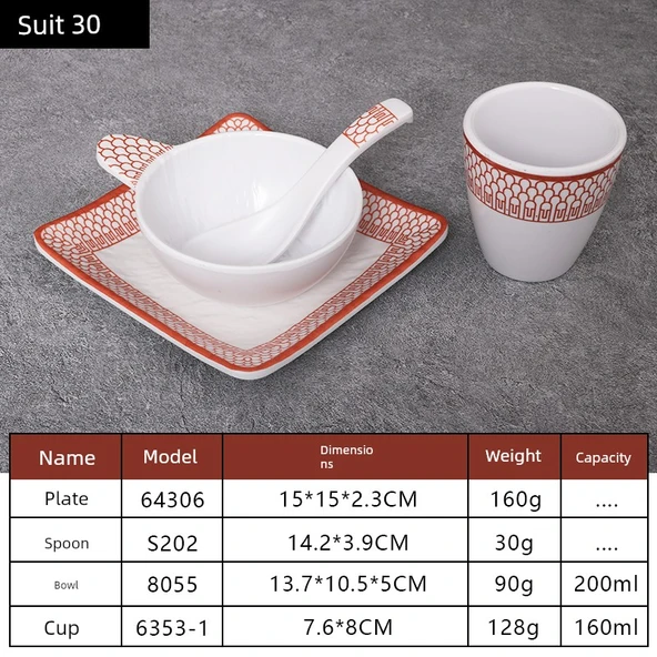 A5 Melamin Hot Pot Yemek Takımı - Platin Dört Parça Set 30