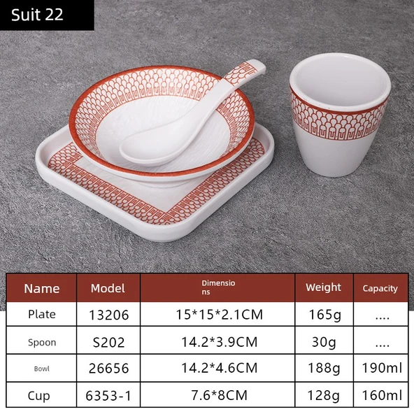 A5 Melamin Hot Pot Yemek Takımı - Platin Dört Parça Set 22