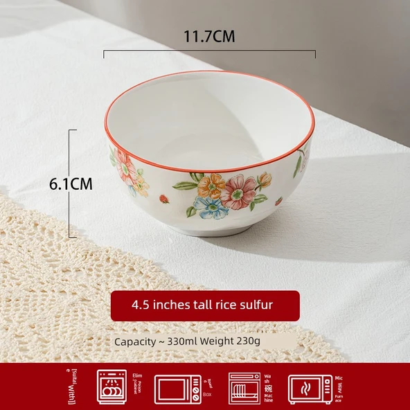 Kırmızı Desenli Çin Seramik Kase - 4.5 inç