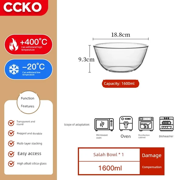1600ml Isıya Dayanıklı Cam Kase