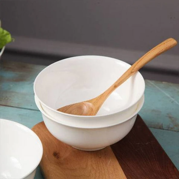 Porselen Noodle Kasesi Seti - Gümüş (Saf Beyaz 6 inç) - 6'lı Paket