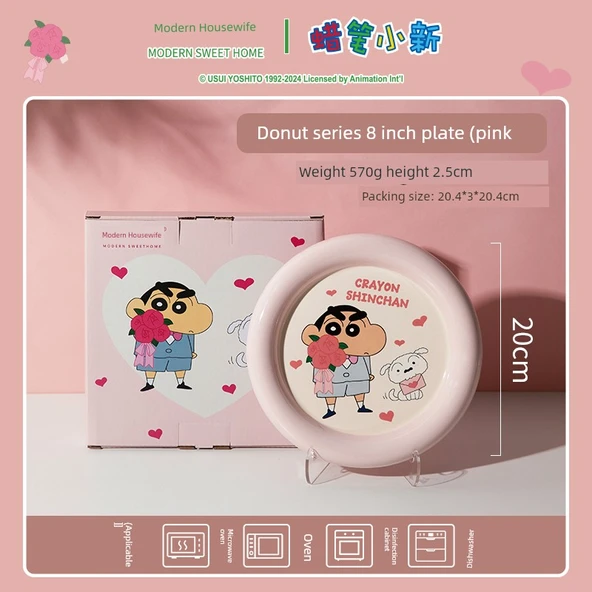 Çizgi Film Desenli Seramik Tabak - 8 inç - Pembe