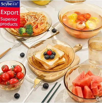 Amber Cam Tabak - Xibi 0421 Düz Açık Altın Cam Tabak - Resim 2