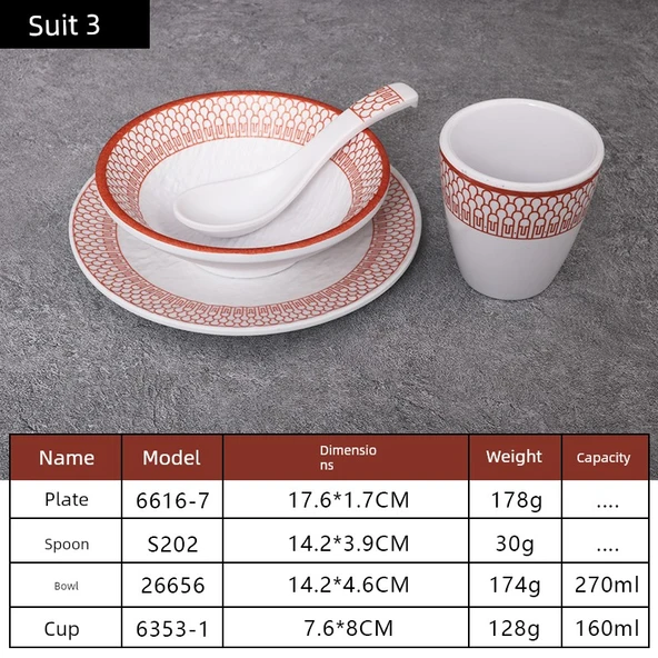 A5 Melamin Hot Pot Yemek Takımı - Platin Dört Parça Set 3