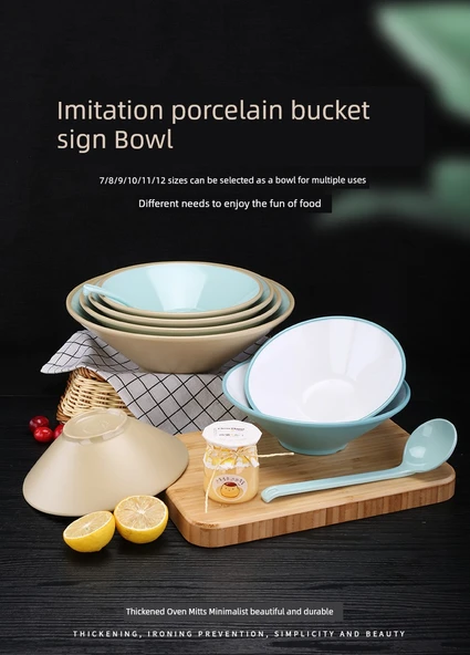 Melamin Yağmur Şapkası Şeklinde Noodle Ramen Kasesi - Toprak Fırın Altın PRL-7 [7 inç] - 5