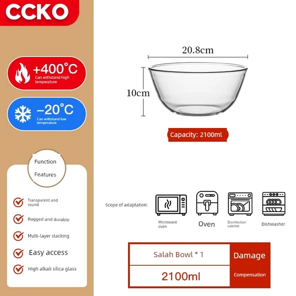 2100ml Isıya Dayanıklı Cam Kase