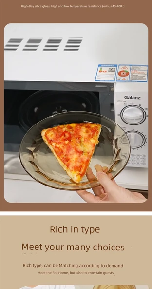 Amber Cam Tabak - Xibi 0421 Düz Açık Altın Cam Tabak - Resim 10