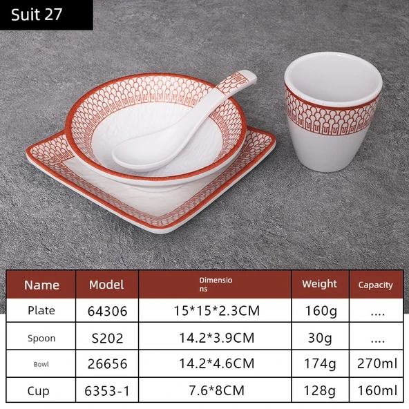 A5 Melamin Hot Pot Yemek Takımı - Platin Dört Parça Set 27