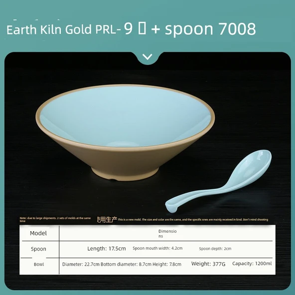Toprak Fırın Altın Melamin Ramen Kasesi - 9 inç + Kaşık 7008