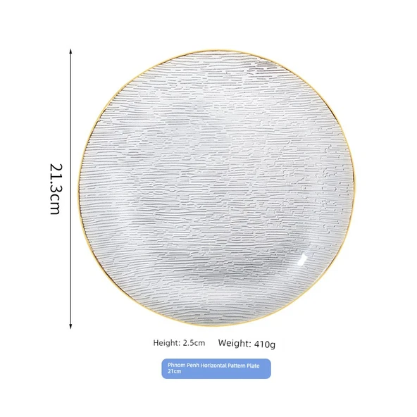 Altın Kenarlı Şeffaf Cam Tabak - Orta Boy 21cm