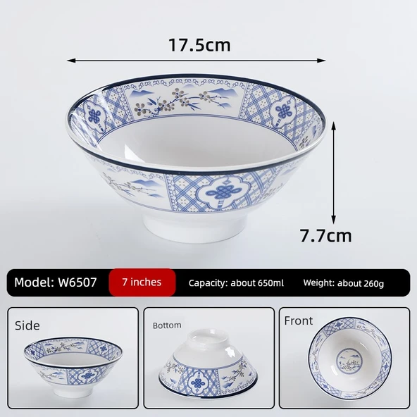 Melamin Noodle Kasesi - W6507 Orkide Desenli - 7 inç