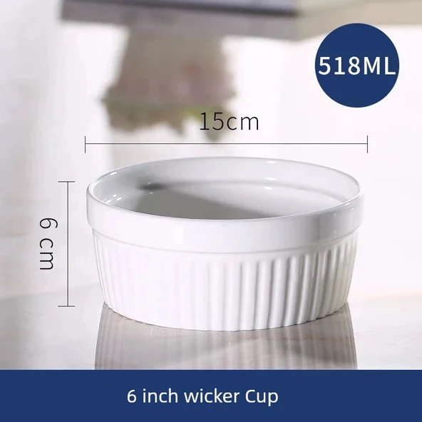 Seramik Puding Kabı Fırın Baharat Kasesi - 6 inç Hasır Desenli