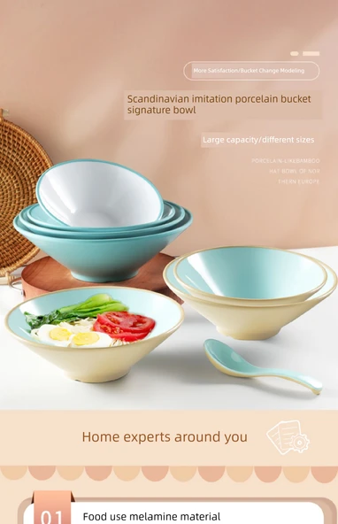 Toprak Fırın Altın Melamin Ramen Kasesi - 11 inç + Kaşık 7085 - 5