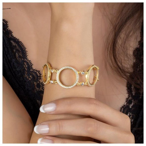 Üç Çeyreklik Altın Kaplamalı 925 Ayar Gümüş Bileklik - Resim 2