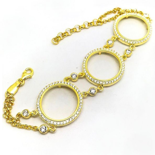 Üç Çeyreklik Altın Kaplamalı 925 Ayar Gümüş Bileklik - Resim 4