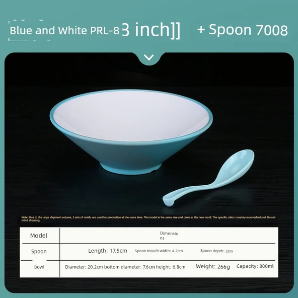 Mavi Beyaz Melamin Ramen Kasesi - 8 inç + Kaşık 7008