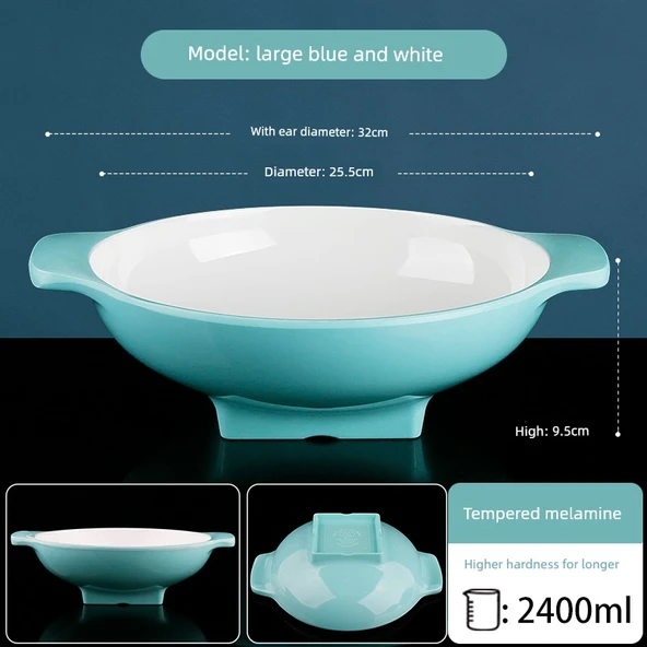 Melamin Noodle Kasesi - 10 inç Mavi Beyaz Temperli Kaplama Model
