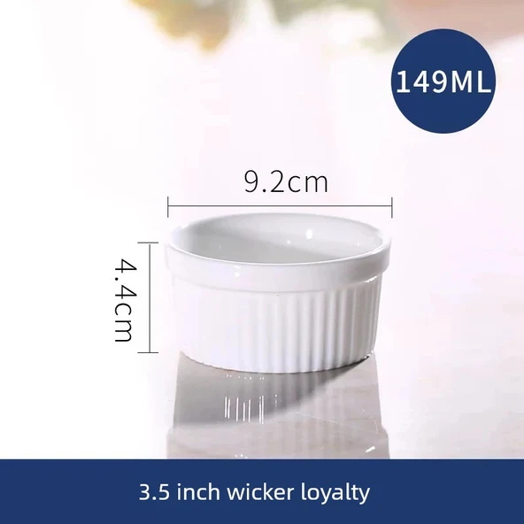 Seramik Puding Kabı Fırın Baharat Kasesi - 3.5 inç Hasır Desenli