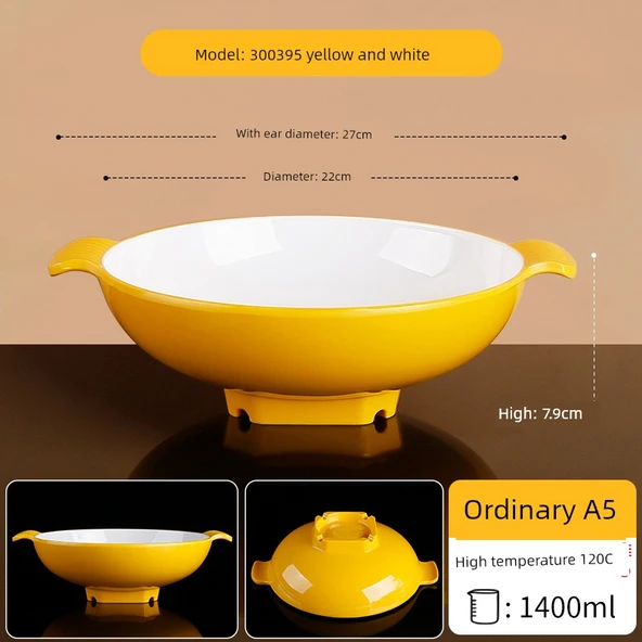 Melamin Noodle Kasesi - 9 inç Sarı Beyaz Geliştirilmiş ve Ağırlıklı