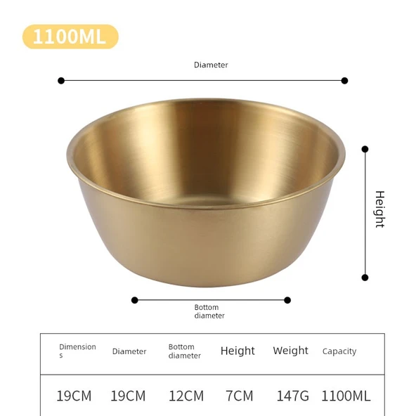 Kore Tarzı Paslanmaz Çelik Kase - 19cm - Küçük Kasesiz (Altın)