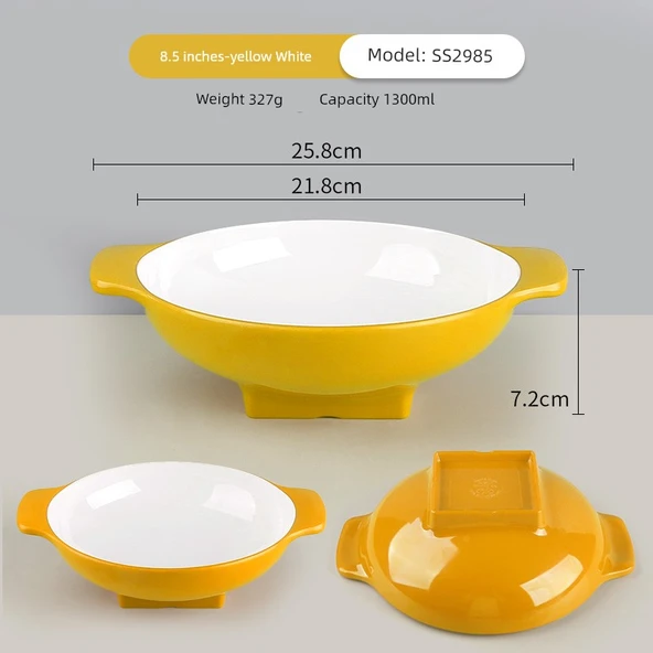 Melamin Çift Kulplu Kase - 8.5 inç Sarı Beyaz - 1 Kişilik