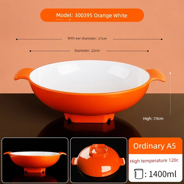 Melamin Noodle Kasesi - 9 inç Turuncu Beyaz Geliştirilmiş ve Ağırlıklı