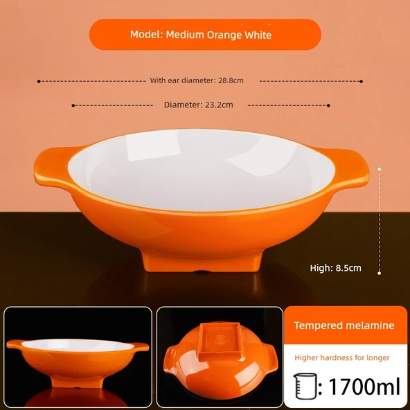 Melamin Noodle Kasesi - 9 inç Turuncu Beyaz Temperli Kaplama