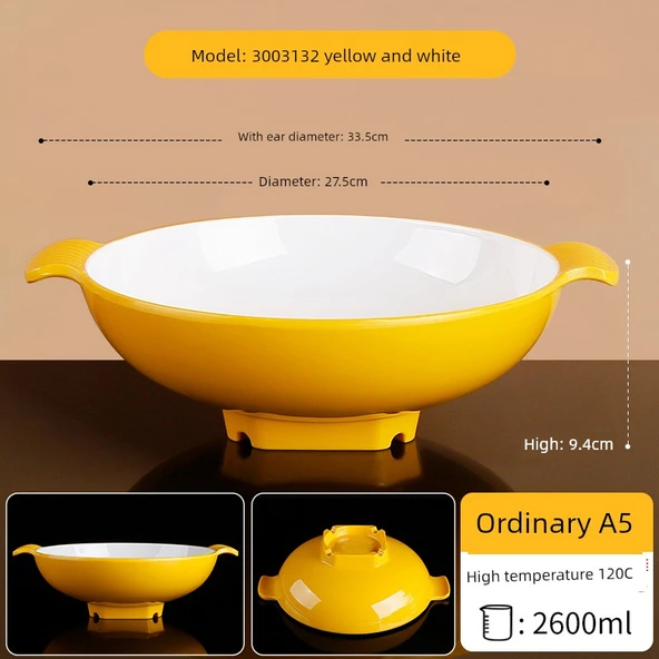 Melamin Noodle Kasesi - 11 inç Sarı Beyaz Geliştirilmiş ve Ağırlıklı