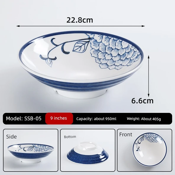 Melamin Noodle Kasesi - SSB-05 Büyük Çiçekli - 9 inç