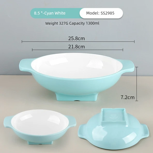 Melamin Çift Kulplu Kase - 8.5 inç Mavi Beyaz - 1 Kişilik