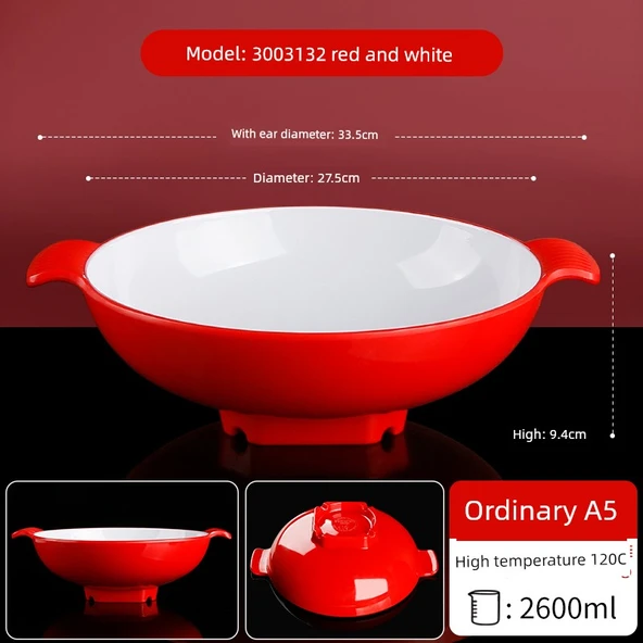 Melamin Noodle Kasesi - 11 inç Kırmızı Beyaz Geliştirilmiş ve Ağırlıklı