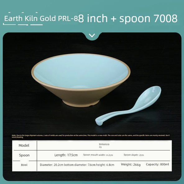 Toprak Fırın Altın Melamin Ramen Kasesi - 8 inç + Kaşık 7008