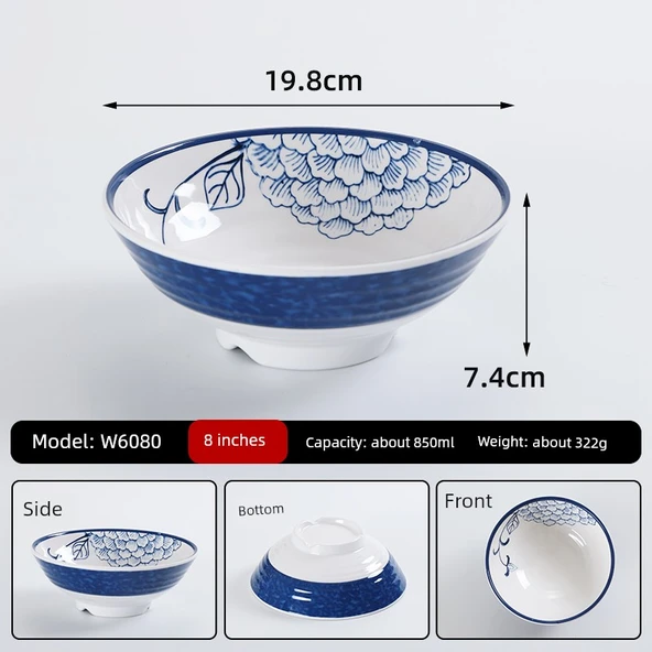 Melamin Noodle Kasesi - W6080 Büyük Desen - 7.8 inç