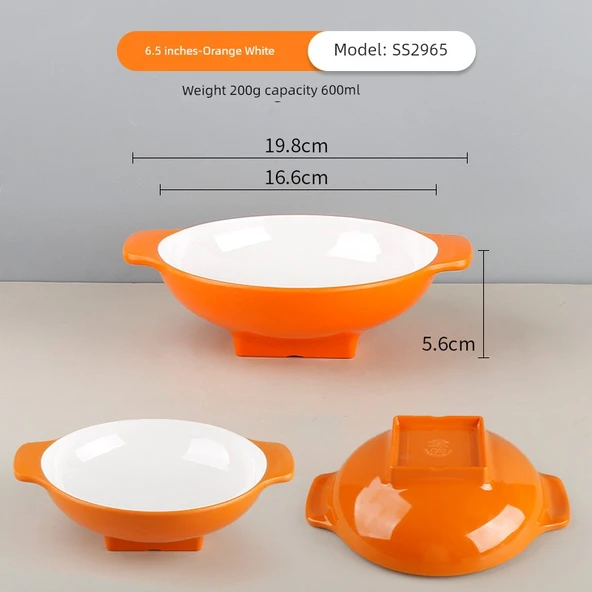 Melamin Çift Kulplu Kase - 6.5 inç Turuncu Beyaz