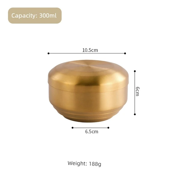 Çift Katmanlı Kore Kimchi Kasesi - 10.5cm - Altın Renk - Kapaklı