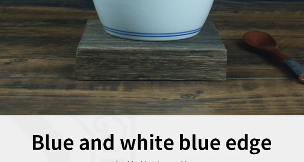 Jingdezhen Mavi Kenarlı Antika Kase - İki Çizgili 4 inç Mavi Kenarlı Tavuk Bardağı - 8