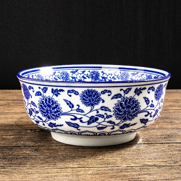 Retro Çin Seramik Ramen Kasesi - Bereket Desenli 8 inç İplik Kase (20*8.5cm) - 3
