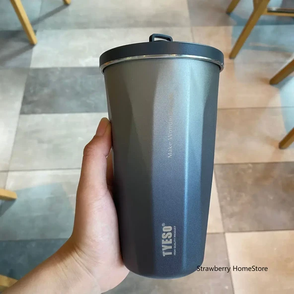 Pipetli Termos Bardak - Gümüş - 600ML - Paslanmaz Çelik